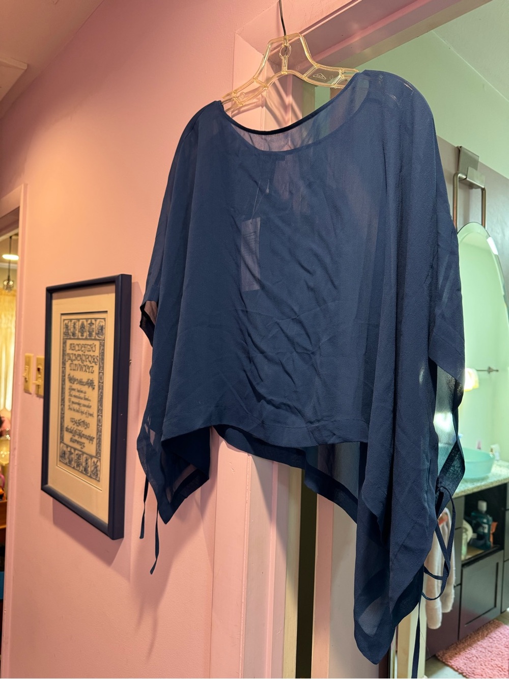 NWT!! Eileen Fisher Size L Sheer Navy Blue Poncho Top